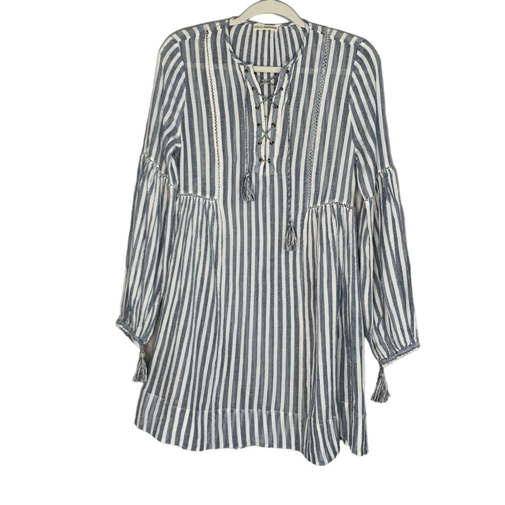 Ulla Johnson Helena blue and whiteโ stripe boho dress. Size 4